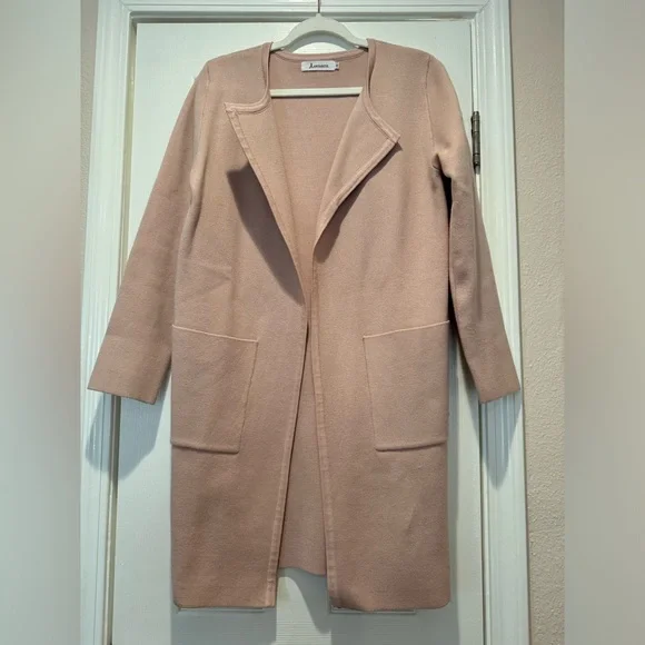 ANRABESS Open Front Knit Lightweight Cardigan - pink - medium - Picture 4 of 7